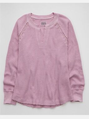 American Eagle Women’s Big Hug Notch Neck Waffle Sweatshirt Lavender Pink
